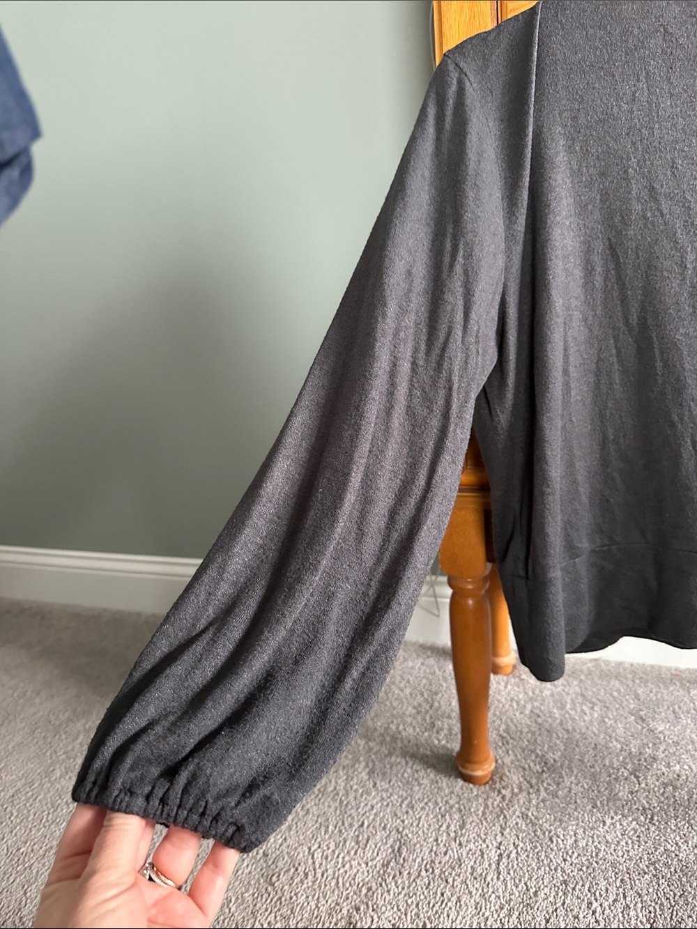 Ann Taylor Charcoal Grey Wrap-Front Long Sleeve Top - Picture 3 of 5